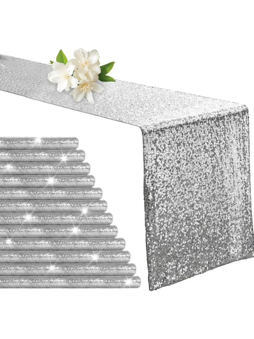 12 Pack Silver Sequin Table Runners 12